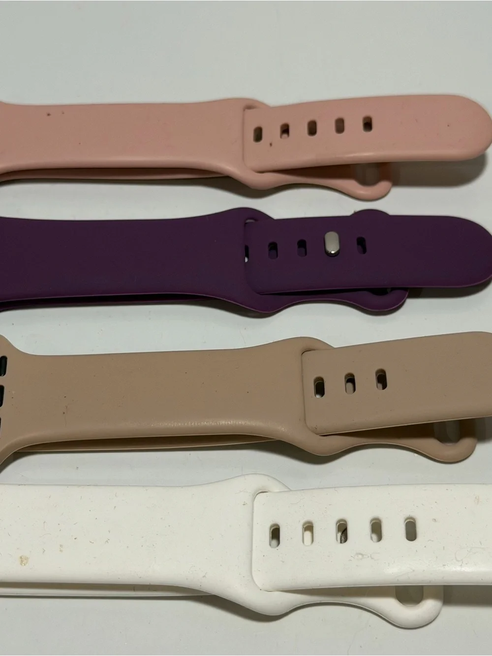 Silicone Replacement iWatch Bands in Pink, Purple, Tan & White